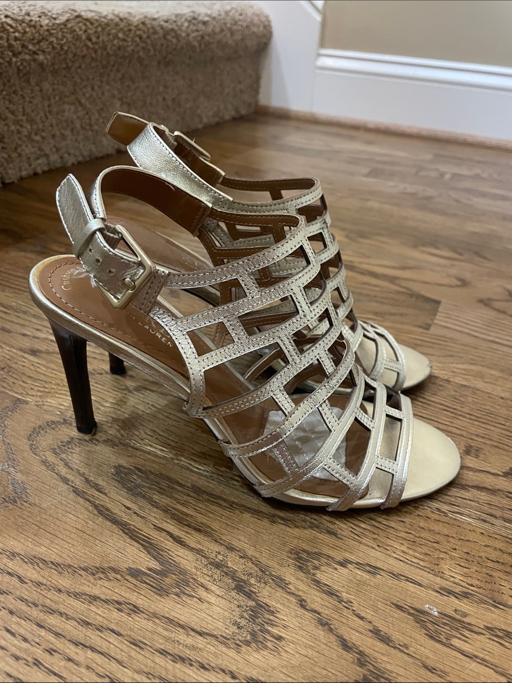 Lauren Ralph Lauren Gold Sandra Sandal Heels Size 6.5